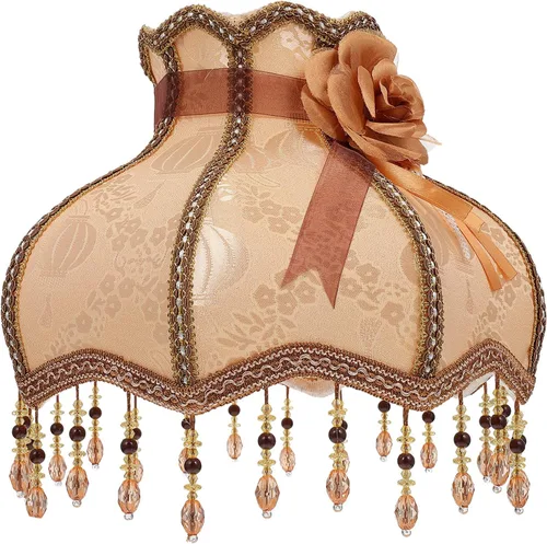 Persianas de lámpara vintage, cubiertas de tela, con flecos, pantalla victoriana, pantalla de encaje para lámpara de mesa (café)