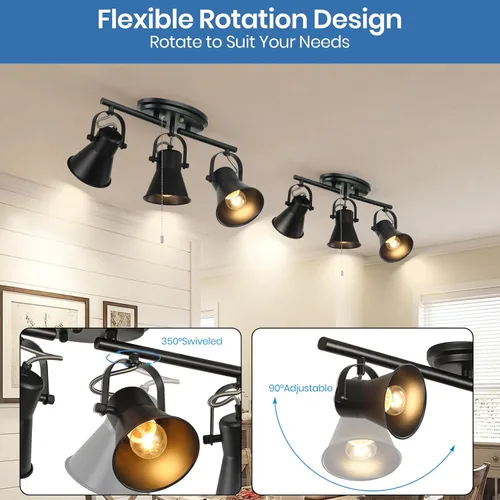 Miniatura 8 de Iluminación de pista de 3 luces con cadena de tracción, lámpara de techo ajustable negra, accesorios de iluminación de pista giratoria para cocina