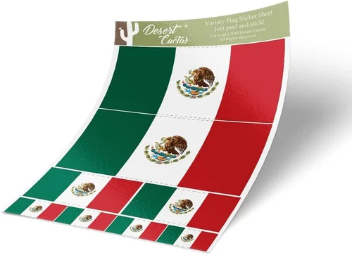 Calcomanía de bandera de país de México, paquete de 8 unidades en total con logotipo de niños, álbum de recortes, automóvil, ventana, parachoques,
