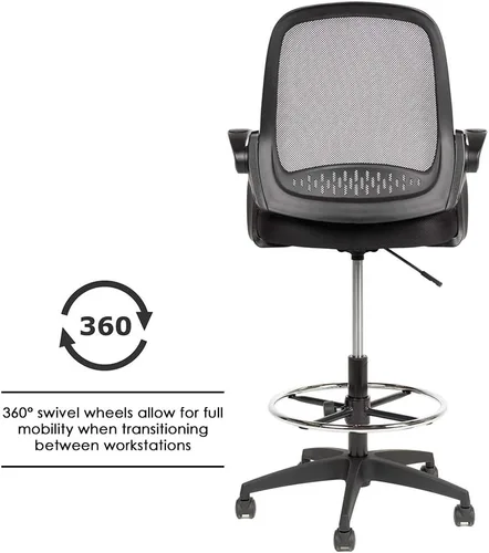 Miniatura 5 de BestOffice Silla de dibujo alta para oficina, silla de escritorio de pie, silla de computadora de malla, altura ajustable con soporte lumbar, brazos