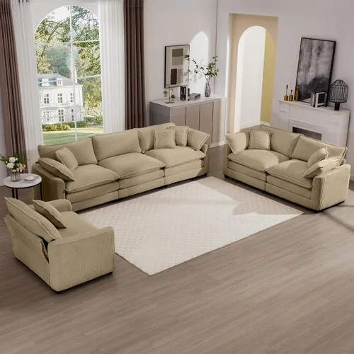 Miniatura 15 de KEIKI Juego de sofá de 2 piezas con 2 sofás individuales de pana extragrandes, juego de sillas decorativas modernas de 2 plazas tapizadas con 2