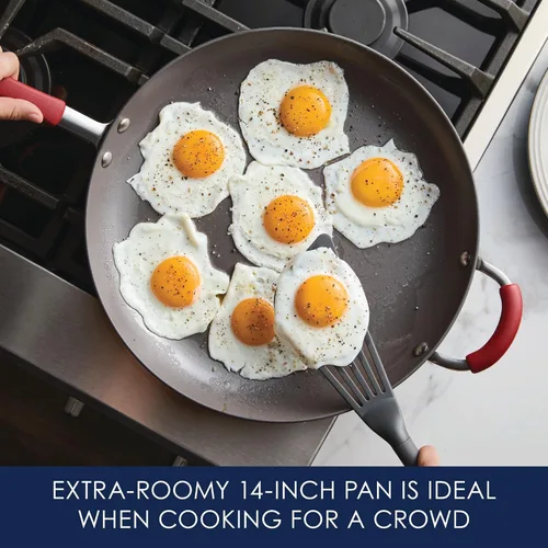 Miniatura 6 de Rachael Ray Cucina - Sartén antiadherente con mango auxiliar y proceso de anodizado duro., rojo, gris (Gray with Red Handles)
