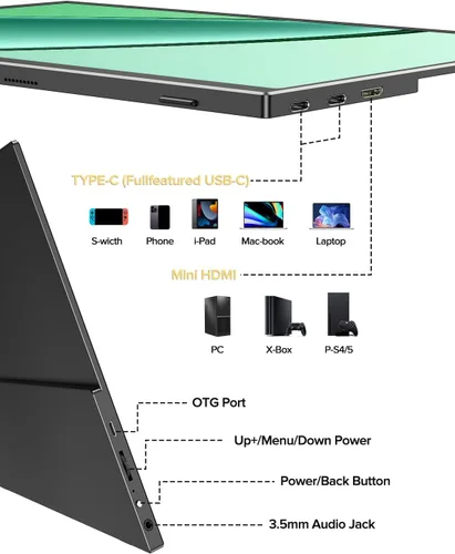 Miniatura 7 de Monitor portátil 4K UPERFECT, pantalla de 14.5" UHD 3840x2400 para laptop con cubierta inteligente, pantalla IPS mate 16:10, 100% sRGB, 1.06 mil