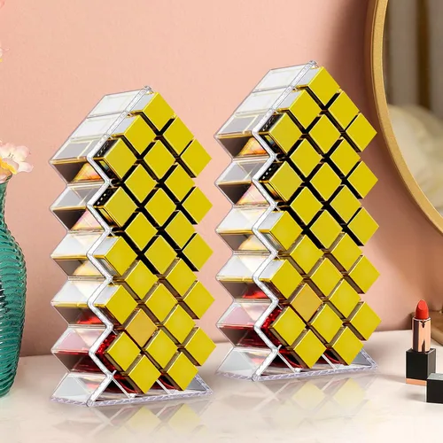 Miniatura 7 de Hoolerry Paquete de 4 soportes de acrílico para lápiz labial, 112 ranuras transparentes, organizador de brillo de labios apilables, torre de lápiz