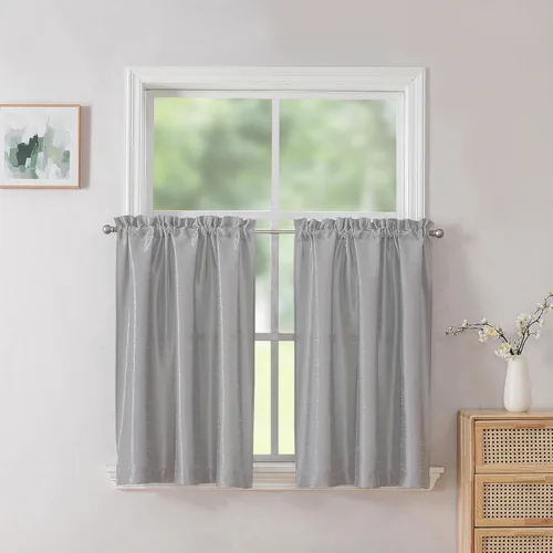 Miniatura 35 de Chyhomenyc Uptown - Cortinas negras de 24 pulgadas de largo, 2 paneles, cortinas cortas de seda sintética para oscurecer la habitación, cortinas