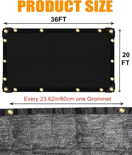 Miniatura 6 de e.share Tela de Sombra Negra 40% para Jardín - 20 Pies X 36 Pies Malla de Sombra Solar para Patio Exterior con Ojales, para Cubiertas de Plantas