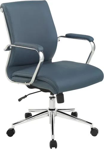 Miniatura 15 de Office Star Silla de oficina ajustable Antimicrobial Manager con base cromada, respaldo medio, tela negra Dillon