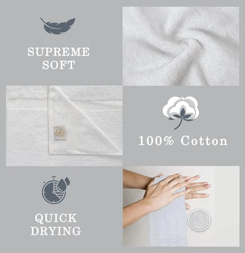 Miniatura 4 de Lujosas toallas de mano blancas para baño, paquete de 6 toallas de mano de 600 GSM, 100% algodón hilado en anillo, 16 x 30 pulgadas, extra grande