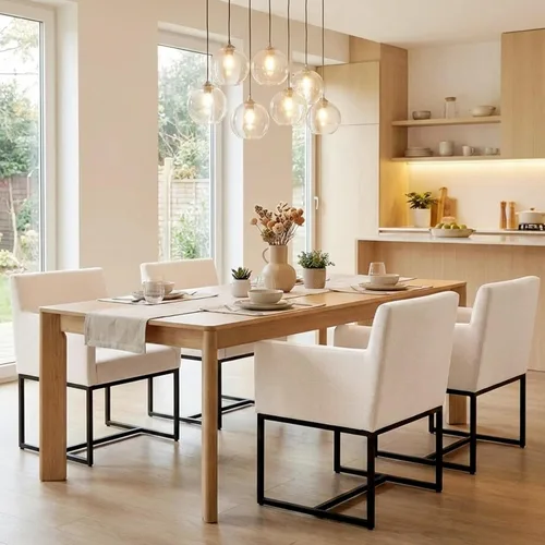 Miniatura 11 de VESCASA Juego de 2 sillas de comedor tapizadas de piel sintética con brazos, modernas sillas de cocina acolchadas de mediados de siglo con marco