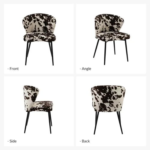 Miniatura 7 de HULALA HOME Silla de comedor moderna sin brazos, piel de vaca con estampado de animales, silla lateral tapizada con patas de metal negro, silla