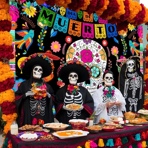 Miniatura 3 de Avezano Telón de fondo del Día de los Muertos, 5 x 3 pies, diseño de calavera de azúcar mexicana, fondo de fotografía de Dia DE Los Muertos
