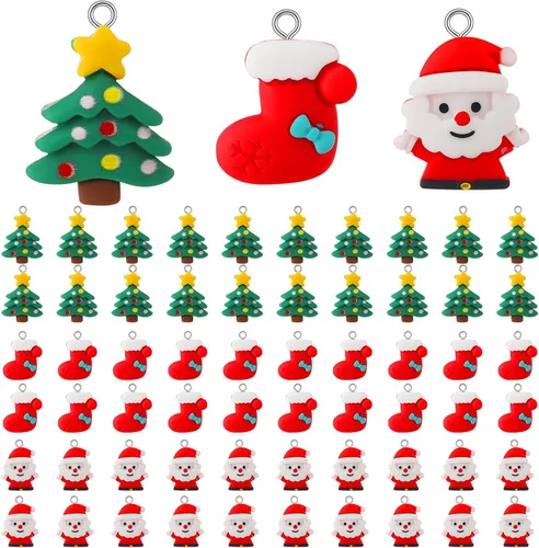 Remuuly 60 dijes de Navidad de hombre de jengibre, Papá Noel, muñeco de nieve, resina, pingüino, dijes de resina de Navidad para hacer joyas,