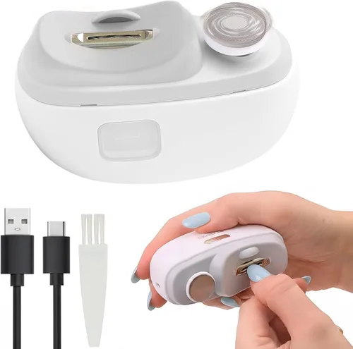 Aethora Cortaúñas eléctrico para manos 3 en 1 con luz LED, lima de uñas y almacenamiento de polvo, recortador de uñas eléctrico silencioso, seguro