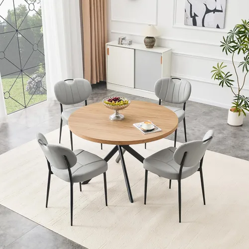 Miniatura 23 de Juego de 4 mesas de comedor redondas de 42 pulgadas para 4, sillas de mesa de cocina modernas, juego de 4 sillas tapizadas de madera con patas