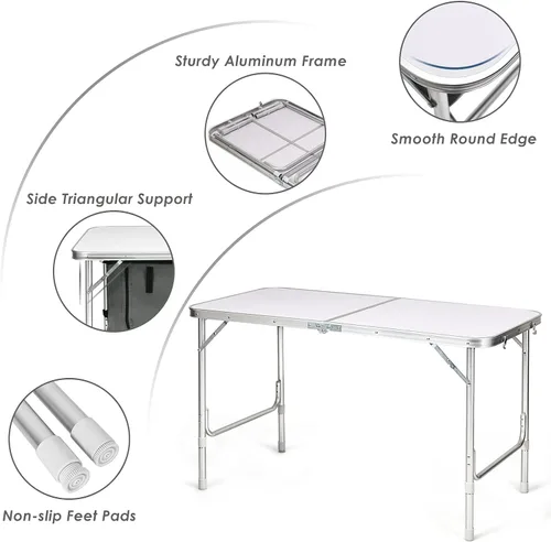 Miniatura 9 de GYMAX Mesa de campamento plegable con almacenamiento, mesa plegable de aluminio portátil de altura ajustable, mesa de cocina ligera para campamento