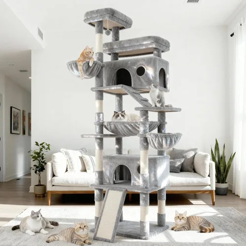 Miniatura 2 de Árbol para gatos, torre grande de gatos de 80 pulgadas con 9 postes para rascar, 2 perchas, 2 cuevas, 2 cestas, 2 escaleras, hamaca extra grande