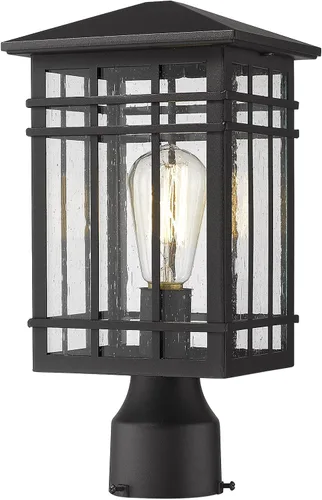 Miniatura 7 de Lámpara de poste para exteriores, farol de poste exterior con vidrio sembrado en acabado negro, luz de pilar ideal para patio, camino y entrada