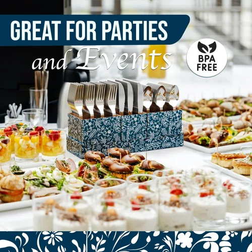 Miniatura 5 de Exquisite Juego de cubiertos de plástico plateado resistente, 300 unidades, para fiestas, soporte para utensilios para encimera de cocina, 100