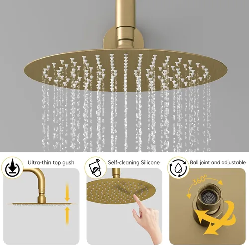 Miniatura 5 de BESy Sistema de ducha con cabezal de ducha de lluvia redondo de 10 pulgadas y montaje en pared de mano, juego combinado de grifo de ducha de lluvia