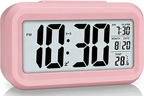 Miniatura 9 de Lesipee Reloj despertador digital, reloj para dormitorio, reloj de escritorio, funciona con pilas, reloj digital con luz nocturna inteligente, Negro