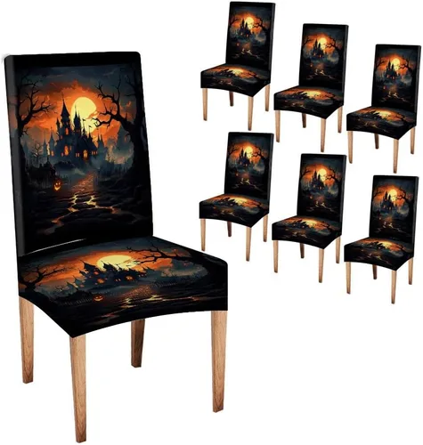 Miniatura 80 de CAPSCEOLL Juego de 4 fundas elásticas para sillas Parsons de color marrón y gris, universales, extraíbles y lavables, fundas de asiento protectoras