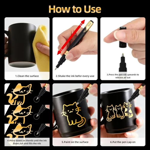 Miniatura 6 de 5 marcadores de pintura cromada de espejo líquido, plateado, dorado y cobre, marcadores metálicos permanentes de espejo, brillo reflectante