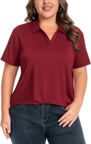 Miniatura 12 de Idtswch Camisa polo de manga corta con cuello en V para mujer, de secado rápido, UPF 50+, informal, para trabajo, golf, talla XL - 6XL