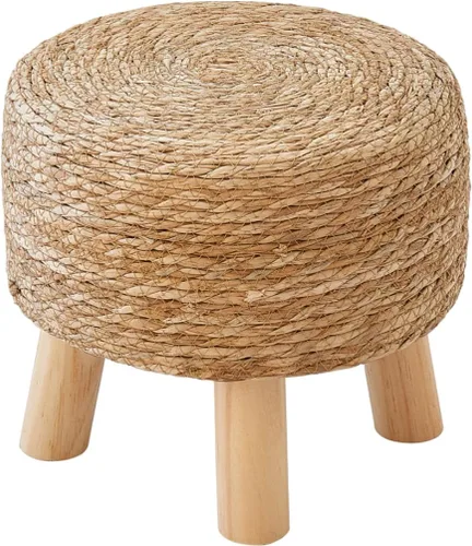 Miniatura 12 de Taburete redondo otomano natural de algas marinas, taburete de pie con 4 patas de madera, taburete redondo tejido a mano, taburete de sofá, taburete