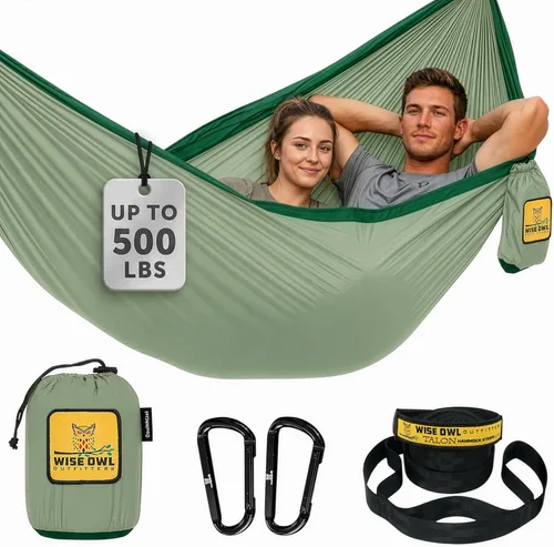 Wise Owl Outfitters Hamaca de camping – Hamaca portátil de 500 libras con correas de árbol – viajes, mochileros, senderismo, equipo de campamento al
