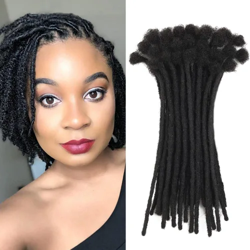 Miniatura 15 de Extensiones de rastas de cabello humano 100% real, de 0.1 in, 8 pulgadas, 10 hebras para hombres y mujeres, con cobertura de cabeza completa, hechas