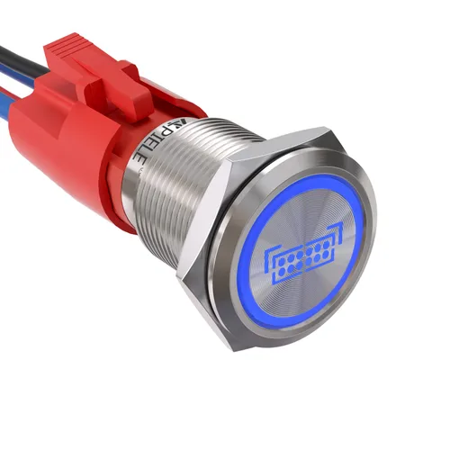 APIELE Interruptor de botón de presión para barra de luz LED, encendido/apagado SPST, acero inoxidable, 10A, 12V, 24VDC, precableado, 19mm, 0.74",