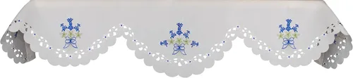 Miniatura 2 de Bufanda bordada para chimenea con capó azul y blanco y trabajo de corte (19 pulgadas de ancho x 90 largo)