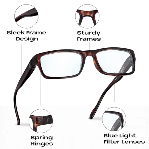 Miniatura 6 de Readerest Lentes de lectura con luz azul, anteojos ligeros para computadora, fatiga ocular, protección contra reflejos UV (borbón + tortuga)