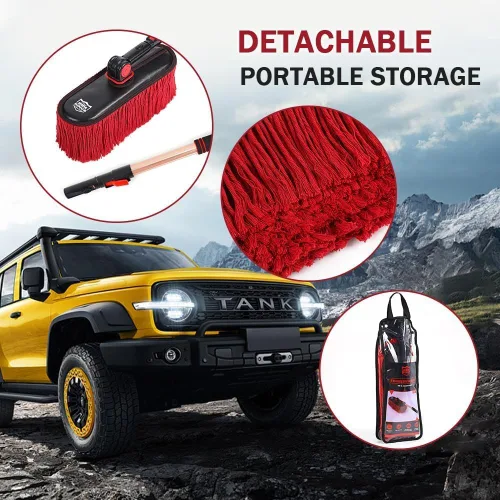 Miniatura 6 de Suministros de limpieza para automóvil, exterior libre de arañazos con pelo de algodón encerado, cepillo para polvo con mango telescópico extensible