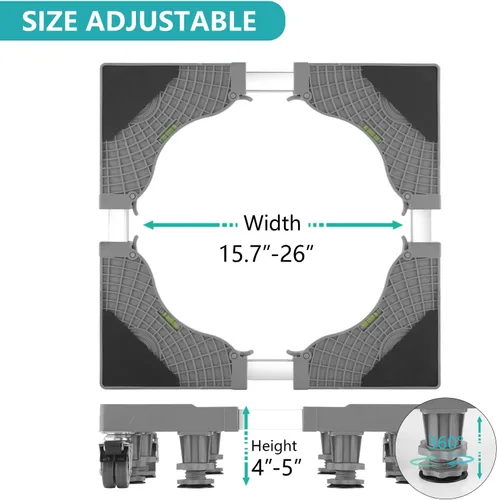 Miniatura 5 de Pedestales para lavadora y secadora, mini soporte ajustable para refrigerador con 8 pies reforzados y 4 ruedas dobles, base gruesa