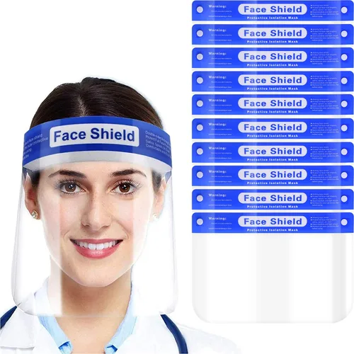 10 cubrebocas de protección facial transparente, antivaho y transparente, protección facial de plástico EPI con diadema elástica para dentales, 10