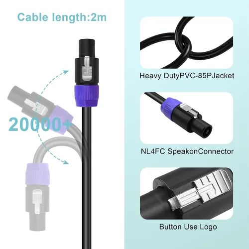 Miniatura 3 de Cable Speakon a Speakon, 12AWG 2 pines NL2FC altavoz macho a macho cable amplificador de audio profesional (6.6 ft/6.6 pies)