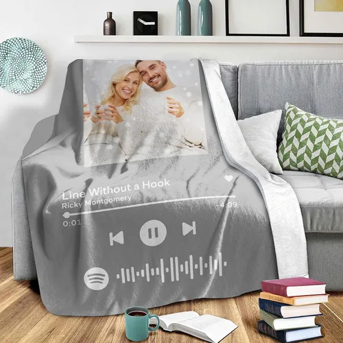 Miniatura 14 de Manta personalizada con escaneo de imágenes, código de Spotify, foto negra, manta de forro polar personalizada, manta suave para cuna, manta
