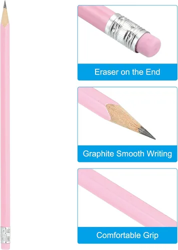 Miniatura 3 de PATIKIL Lápices redondos, paquete de 24 lápices de grafito HB con borrador, lápices de madera, bonitos lápices para aula, profesores, suministros
