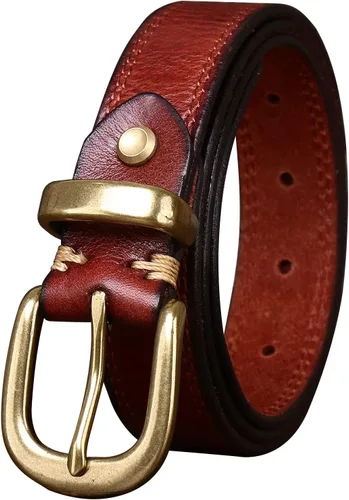 Miniatura 25 de Cinturones para mujer para jeans de 1.1 pulgadas de ancho, cinturones para vestidos de cuero de grano completo con hebilla dorada, caja de regalo