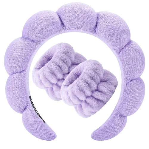 Miniatura 24 de Zkptops Diadema de Spa para Lavar la Cara Muñequera Esponja Maquillaje Cuidado de la Piel Diadema de Tela de Rizo Burbuja Suave Prepárate Diadema