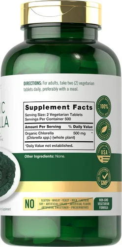 Miniatura 2 de Carlyle Chlorella Tablets Organic 500 mg 1000 unidades Suplemento vegetariano, sin OMG y sin gluten
