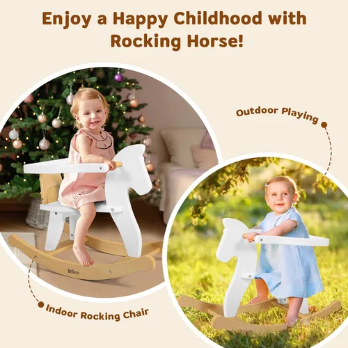 Miniatura 7 de Belleur Caballo mecedor para niños de 1 a 3 años, juguete mecedor de madera para niños pequeños con valla extraíble para actividades en interiores