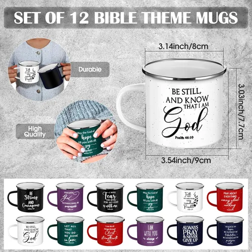 Miniatura 2 de Mifoci Tazas de café esmaltadas cristianas para el Día de la Madre, tazas de café inspiradoras con asa, versículo de la Biblia, tazas de campamento