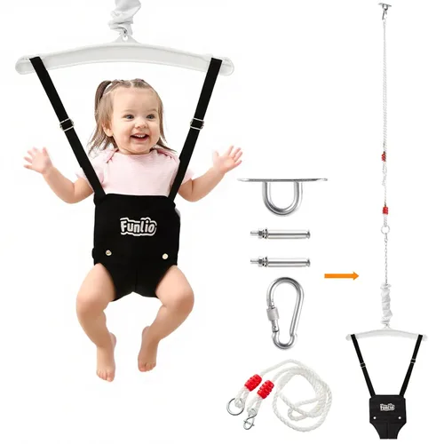 Miniatura 9 de FUNLIO Jersey de bebé con gancho de techo para 6 a 24 meses, puente de puerta de bebé para jugar en interiores y exteriores, puerta de puente azul