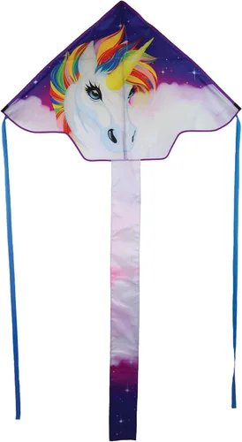 In the Breeze Cometa Fly-Hi de 45 pulgadas, cometa de una sola línea, tela Ripstop, línea y bolsa incluidas Unicornio
