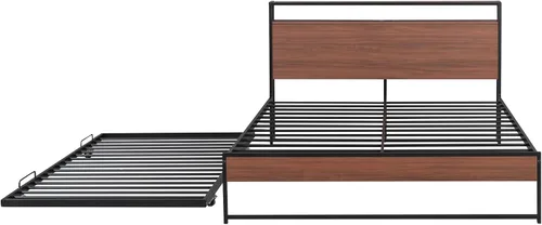 Miniatura 8 de Harper & Bright Designs Cama de plataforma Queen con nido y puertos USB, marco de cama Queen de metal con cabecera de almacenamiento y soporte