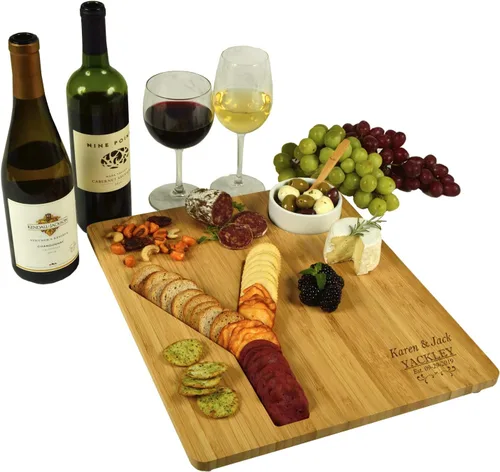 Miniatura 5 de Picnic at Ascot Tablero de queso/embutidos de bambú personalizado personalizado con un surco fresado en forma de letra para galletas – Incluye salsa