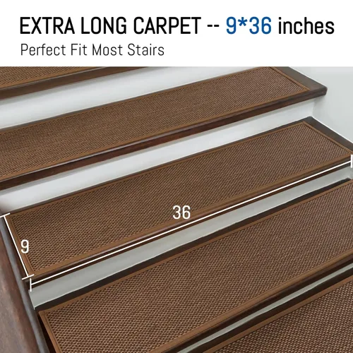 Miniatura 3 de RIOLAND Alfombras antideslizantes para escaleras de madera, para interiores, 9" x 36", tapetes de escalera para despegar y colocar, alfombras
