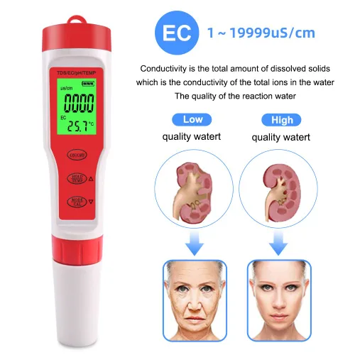 Miniatura 5 de Medidor de PH 4 en 1 Gomass 0.01 Probador de pH de alta precisión digital para agua TDS/EC/Temp/PH Pen